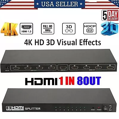 1X8 8 Port HDMI Splitter Switch 1 In 8 Out Repeater Amplifier Hub 3D Ultra 4K HD • $27.99