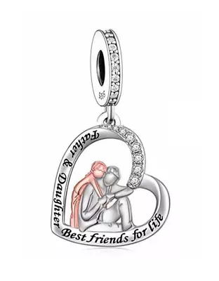 Father And Daughter Best Friends For Life Charm Dad Daddy 925 Sterling Silver • £17.98