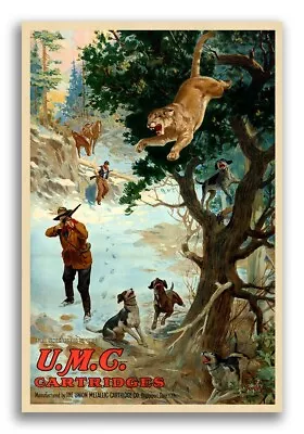 1930s Vintage Hunting Poster - UMC Cartridges Mountain Lion - 24x36 • $25.95