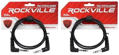 2 Rockville RCTR103RR-B 3' Black 1/4  TRS Right Angle To Same Cable 100% Copper • $14.95