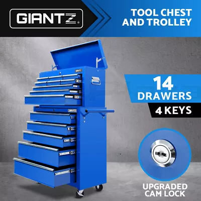 Giantz 14 Drawer Tool Box Chest Cabinet Mechanic Garage Storage Trolley Blue • $289.95