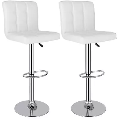 Set Of 2 White Modern Bar Stools PU Leather Chairs Metal Frame W/3 Level Gas Rod • $75.58