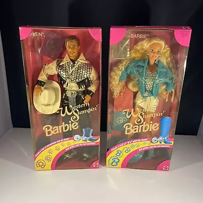 Vintage 1993 Mattel Western Stampin’ Barbie & Ken Dolls #10293 & 10294- NRFB • $89.99