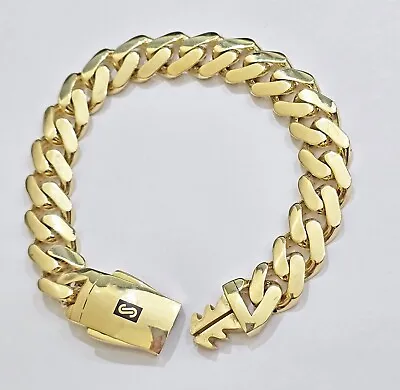Real 10k Yellow Gold Bracelet 13mm 9 Inch Royal Monaco Cuban Link Mens Box Clasp • $1069.98