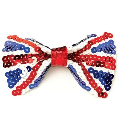 Unisex Union Jack Blue Red White Sequin Pattern Novelty Party Bow Tie New • £3.99