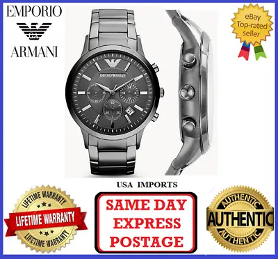 Emporio Armani AR2454 Classic Renato Black And Grey Mens Chronograph Wrist Watch • $249.99