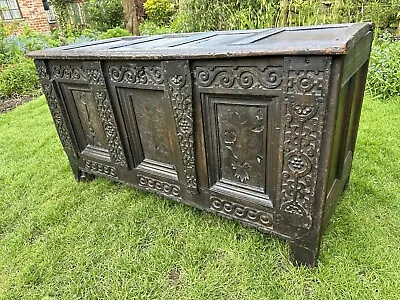 Antique Elizabethan Or Jacobean Carved Oak Trunk/ Chest / Blanket Box. • £550