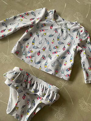 💕Cute Baby Gap Swimming Outfit Top & Pants 0-6 Months Ice Cream Print #500💕 • £4.99