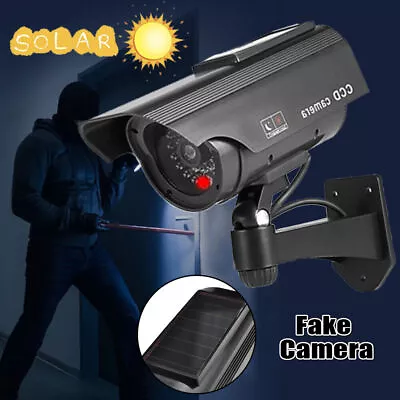 Solar Powered Dummy Camera CCTV Security Surveillance Fake LED Outdoor Indoor • £7.99