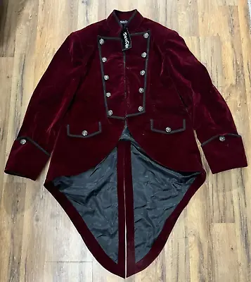 Mens Velvet Goth Steampunk Victorian Tail Coat SZ XL Burgundy Cosplay Costume • $80.97