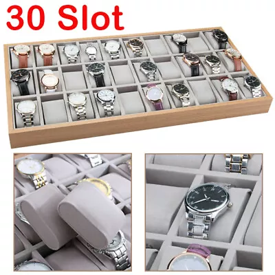 30 Slot Men Watch Box Show Tray Wooden Display Case Organizer Jewelry Storage • $39.99