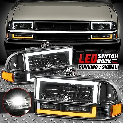 [Switchback Dual LED DRL] For 98-04 Chevy Blazer S10 Headlights Black/Amber • $123.88