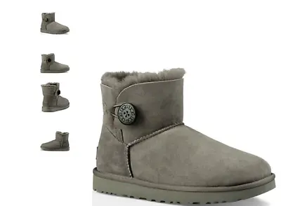 UGG Classic Mini Bailey Button II Grey Boot Women's US Sizes 5-11/NEW!! • $99.95