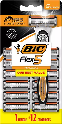 Flex 5 Refillable Razors For Men Long-Lasting 5-Blades 1 Handle And 12 Re • $18.92