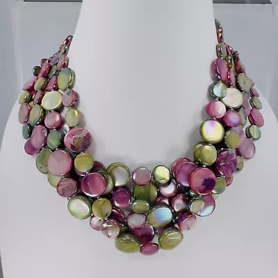 Stunning  6 Strands Pink/green Mother Of Pearl Coin/disc Necklace • $38