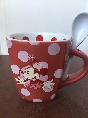 Minnie Mouse Mug W Spoon Disney Parks Red Polka Dot Valentine’s Gift • $16