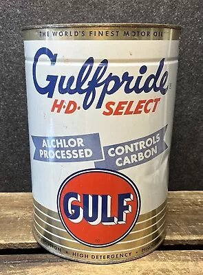 Vtg 1960-64 Gulf Gulfpride HD Select Motor Oil 5 Quart Oil Can Tin • $75