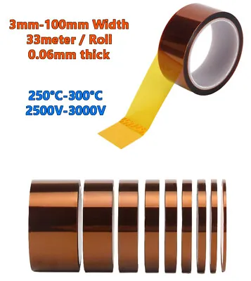 Kapton Polyimide Tape Heat Resistant Adhesive Insulation Width3mm-100mm 33m/roll • £131.93