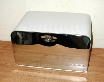 Vintage Beauty Box Metal Kitchen Bread Box White Body With Chrome Front • $48