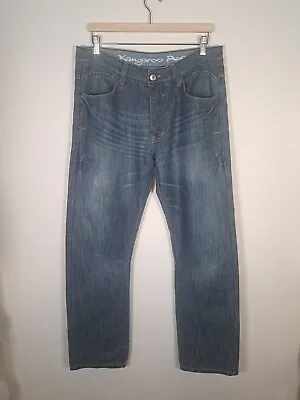 KANGAROO POO Men’s Blue Straight Leg Fit Jeans Waist 34” Leg 34” Vintage Y2K  • £17.99