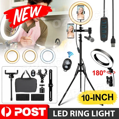 $31.95 • Buy 10  LED Ring Light Dimmable Lighting Kit Phone Selfie Tripod Stand For Live AU