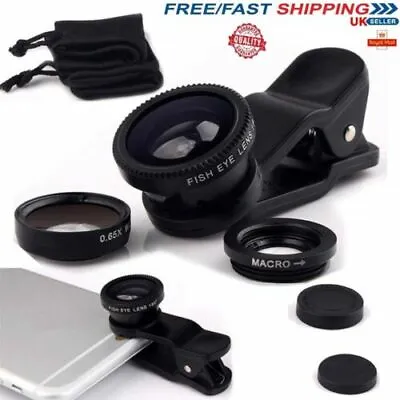 3 In 1 Universal Fisheye Wide Angle Macro Clip Lens Kit For Samsung IPhone IPad • £6.83