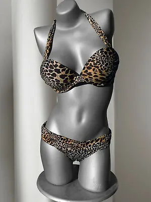 Victoria's Secret Leopard Bombshell Miraculous Push Up Ruched Waist Bikini 34C/M • $99.99