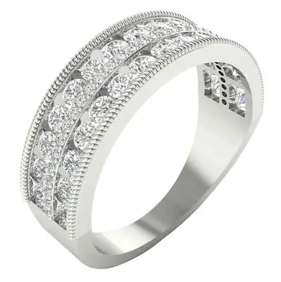 Milgrain Two Row Wedding Ring SI1 G 1.55 Ct Round Cut Diamond 14K Gold 6.60 MM • $1091.99