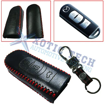 Genuine Leather Smart Remote Key Fob Cover Protector W/Chain For Mazda 3 6 CX-3 • $7.99