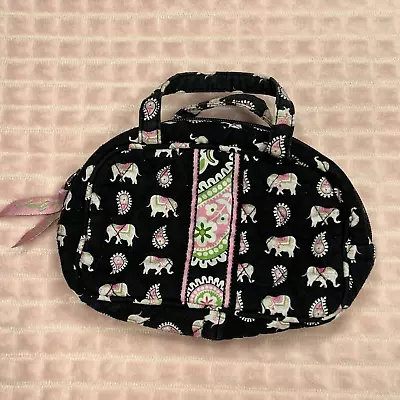 Vera Bradley PINK ELEPHANTS Katie Mini Bag Makeup Pouch Bag Clutch Black Pink • $10.99