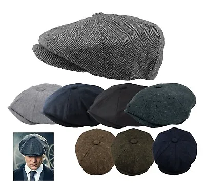 £11.76 • Buy Peaky Blinders Hat Newsboy Flat Cap Herringbone Tweed Wool Baker Boy Gatsby