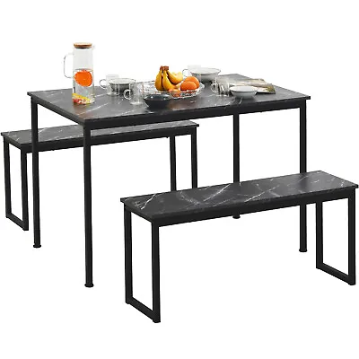 3Pcs Modern Dining Table And Chairs Set Table 2 Bench Seats Compact Kitchen Home • £119.99