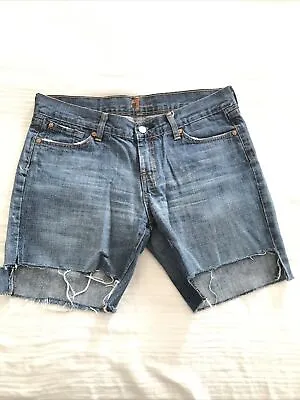 7 SEVEN FOR ALL MANKIND Size 32 Cutoff Blue  DOJO Bermuda Shorts Pockets • $14.75