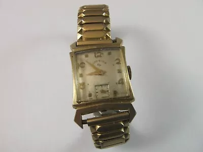 LORD ELGIN MENS FANCY GOLD FILLED RECTANGULAR WATCH 21J No Reserve • $1.25