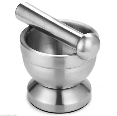 Stainless Steel Garlic Grinder Metal Mortar Salt And Pestle Pedestal Bowl Garlic • $26.83
