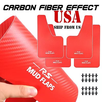 X4 RED Car Universal Rally Carbon Fiber Effect Mudguards Splash Guards Mud Flaps • $17.09