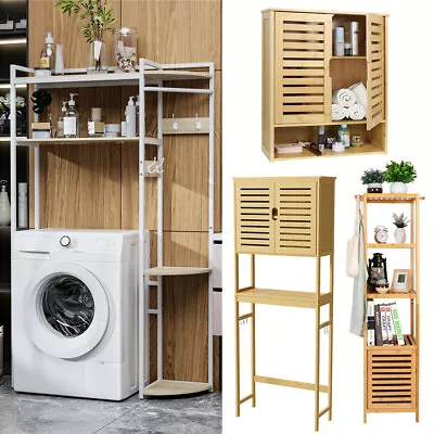 Floor/Wall Bamboo Kitchen Cabinet Over The Toilet Bathroom Storage Cupboard Unit • $73.90