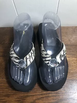 VOLATILE Zebra BLING Print Thong Sandals SIZE 7 • $7.49