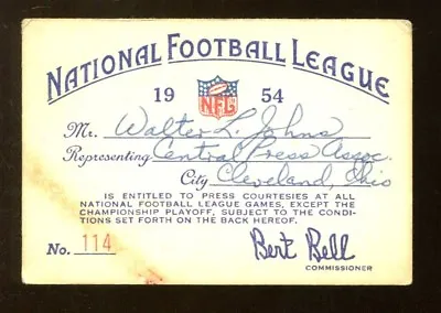 1954 NFL Season Media Press Pass Ticket Extremely Rare Browns Champs 43193 • $171.96