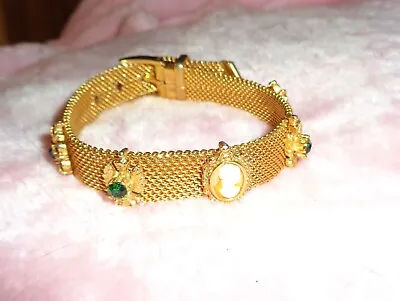 Vintage Gold Tone Victorian Revival Cameo Gemstone Buckle Bracelet • $45