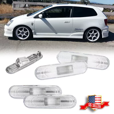 4PCS Chrome Front+Rear Bumper Side Marker Light For 02-05 Honda Civic Si EP3 3DR • $34.99