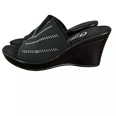 Onex Sandals Womens Fits An 8 Sohpie Black Wedge Rhinestones Open Toe NEW • $79.99