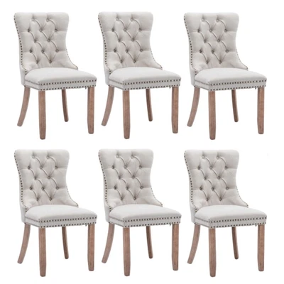 $747 • Buy AADEN 6X Modern Button-Tufted Upholstered Linen Fabric Dining Chairs With Studs