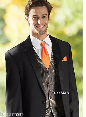 Mossy Oak Tuxedo Vest Tall Orange Euro Tie FREE Hankie Camouflage Big And Tall • $69.95