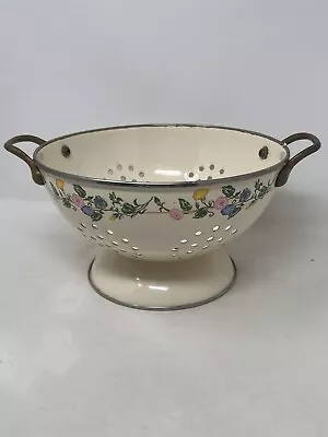 Vintage Farmhouse Colander Enamel Pedestal Footed Strainer Shabby Floral • $22.95