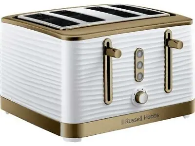 £39.95 • Buy Inspire White Toaster, Russell Hobbs 24386 4 Slice White & Brass High Gloss