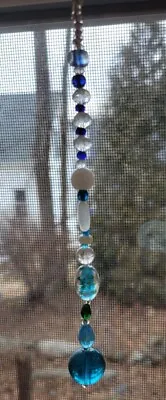 Unique Beaded Suncatcher Blue Handmade Hanging Window Patio Car Mirror Decor • £7.60