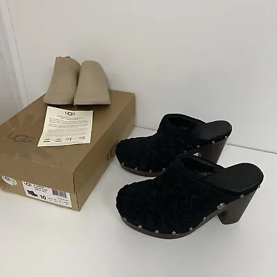 £45 • Buy Genuine Ugg Arroyo Weave Clog Sandals / Shoes ~ Black Suede Leather ~ Size 8.5