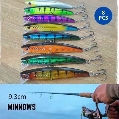 $12.99 • Buy 8x Minnow Fishing Lures Trout Cod Redfin Yellowbelly Bream Salmon Jacks Flathead