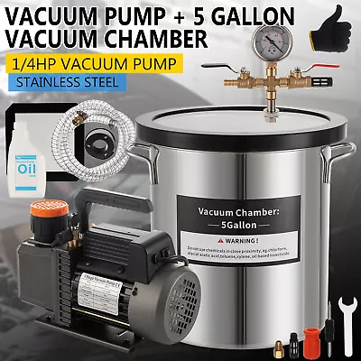 5 Gallon Vacuum Chamber + 3.5CFM Deep Vane Pump Purge Degas Epoxy Silicone Resin • $135.90